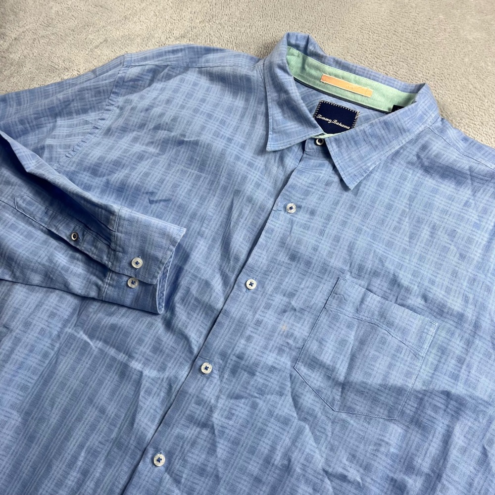 Tommy Bahama Mens 3XL Blue Linen Cotton Blend Long Sleeve Button Down Shirt